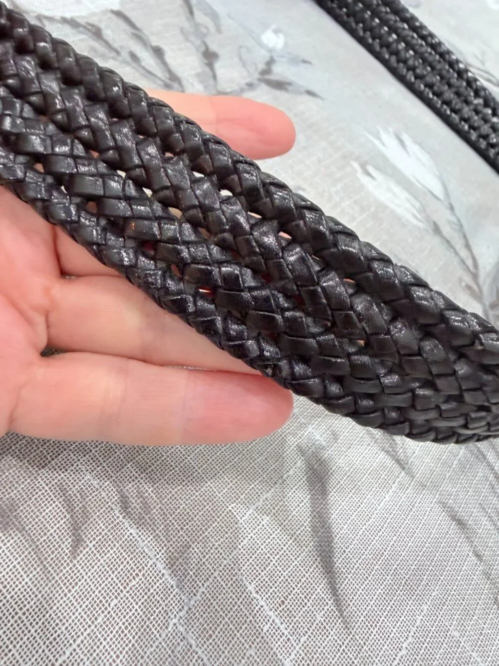 Torino Leather Co. Black Woven Braided Leather Belt Size L 42 Engraved Buckle